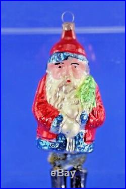 Vintage Mercury Glass Santa Claus Chenille Legs Christmas Ornament