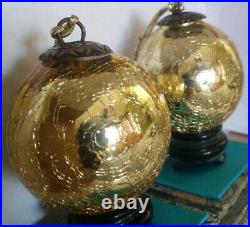 Vintage Mercury Heavy Crackle Glass Kugel Gold Christmas Ornament 3