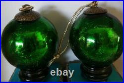 Vintage Mercury heavy Crackle Glass Kugel Green Christmas Ornament 3