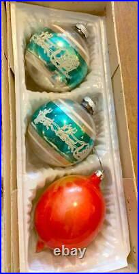 Vintage Mid Century Mercury Glass Christmas Ornaments Hand Painted Poland Large