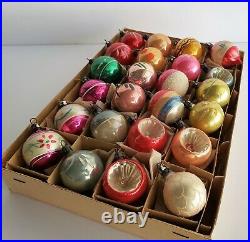 Vintage Mini Glass Christmas Ornaments Box of 24 Poland Hand Painted 1 1/2 Ball