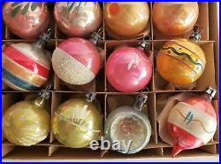 Vintage Mini Glass Christmas Ornaments Box of 24 Poland Hand Painted 1 1/2 Ball