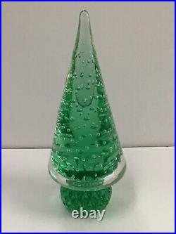 Vintage Murano Bullicante Art Glass Green Christmas Tree 8.5 Tall