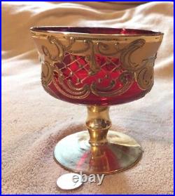 Vintage Murano Glass Barbini 1950s Italy 24K Gold Compote Christmas Red Goblet