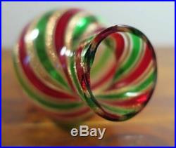 Vintage Murano Glass Christmas Tree Topper Venetian Glass Red Green Stripes. 1C