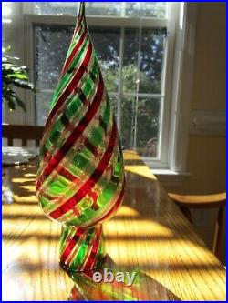Vintage Murano Italy Art Glass Christmas Tree Topper Red Green Gold Swirl