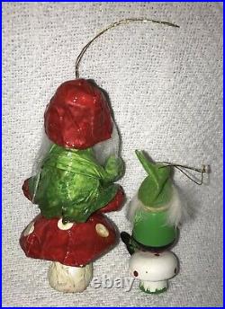 Vintage Mushroom Toadstool Ornament Lot Glass Paper Mache Velvet Tie On Clip On