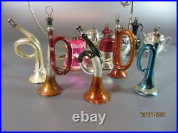 Vintage Music Trumpet Pipe Bell Teapot Glass 15 Christmas Tree Ornaments 40s 50s