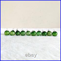 Vintage Old Green Glass Christmas Decorative Ornament Kugel Light Weight 10 Pcs