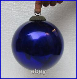 Vintage Old Heavy Glass Cobalt Blue Kugel Christmas Ornament Collectible