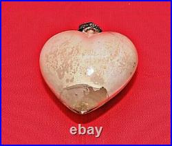 Vintage Old Heavy Heart Shape 5 Milky Glass Christmas Kugel / Ornament