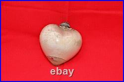Vintage Old Heavy Heart Shape 5 Milky Glass Christmas Kugel / Ornament