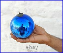 Vintage Old Kugel Heavy 4.2 Azure Blue Round Christmas Ornament Germany 523