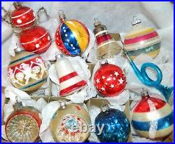 Vintage PATRIOTIC Glass Christmas Ornaments Poland Germany USA Etc. + TOPPER