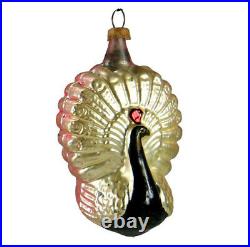 Vintage Peacock German Figural Christmas Ornament Mercury Glass Plastic Cap