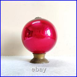 Vintage Pink Glass 6.25 Heavy German Kugel Christmas Ornament 5 Leaves Cap KU48