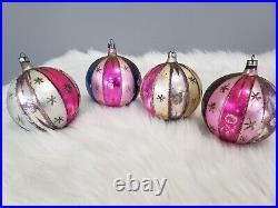 Vintage Pink Jumbo Mercury Glass Christmas Ornaments POLAND Atomic 50s MCM Mica