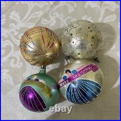 Vintage Poland Christmas Balls Merry Christmas Princess Mica Mercury Glass Jumbo