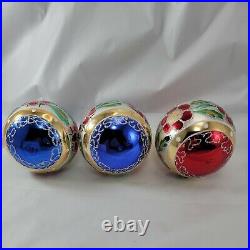 Vintage Poland Mercury Glass Hand Painted 4 Ball Ornaments Set of 6 Rare