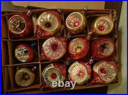 Vintage Poland Mercury Glass Indent Teardrop Handpainted Ornament Box of 12