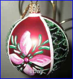 Vintage Radko Fantasia Glass Christmas Ornaments Set Lot 2 Floral Balls Mint