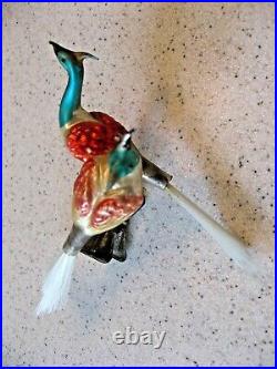 Vintage Rare Double Bird Clip-On Glass Christmas Ornament