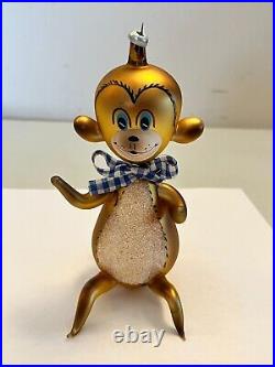 Vintage Rare Italian Blown Glass Brown Monkey Christmas Ornament Italy