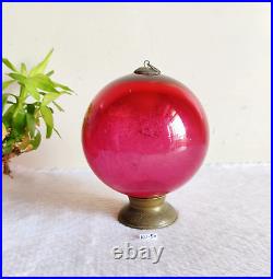 Vintage Red Glass 6.25 Heavy German Kugel Christmas Ornament 5 Leaves Cap KU50
