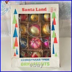 Vintage SANTA LAND 12 LARGE Striped Hand Blown Christmas Tree Ornaments Poland