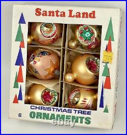 Vintage SANTA LAND Hand Blown Christmas Tree Glass Ornaments Mid Century MCM