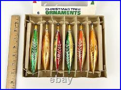 Vintage SANTA LAND Hand Blown Christmas Tree Glass Ornaments Tear Drop Long MCM