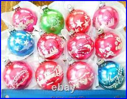 Vintage SHINY BRITE Stenciled Glass Christmas Ornaments Rare Moon Stars Sun