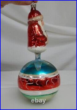 Vintage Santa Claus Standing on Ball Christmas Glass Ornament 81970