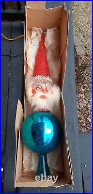 Vintage Santa Claus Tree Topper Germany Glass Blue ball Christmas Decoration