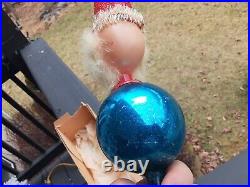 Vintage Santa Claus Tree Topper Germany Glass Blue ball Christmas Decoration