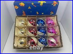 Vintage Set 12 Christmas Glass Ornaments Made in Poland 60's 001/730/60 RARE NEW
