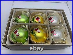 Vintage Set 6 Christmas Glass Ornaments Made in Poland 60's 003/2636/80 RARE NEW