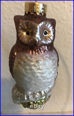 Vintage Set of 5 Mercury Blown Glass Figural OWL Christmas Ornaments Free Ship