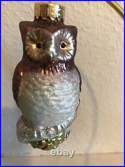 Vintage Set of 5 Mercury Blown Glass Figural OWL Christmas Ornaments Free Ship