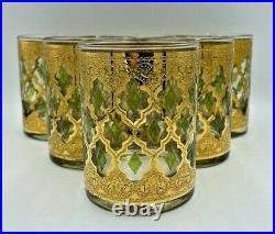 Vintage Set of 6 Culver Valencia 22k Gold Double Old Fashioned Cocktail Glasses