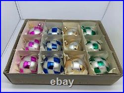 Vintage Set12 Christmas Glass Ornaments Made in Poland 60's 003/2201/70 RARE NEW