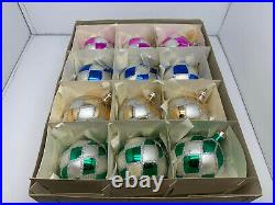 Vintage Set12 Christmas Glass Ornaments Made in Poland 60's 003/2201/70 RARE NEW