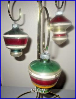 Vintage Shiny Brite 12 Stripe UFO's Tornadoes Glass Christmas Ornaments