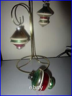 Vintage Shiny Brite 12 Stripe UFO's Tornadoes Glass Christmas Ornaments