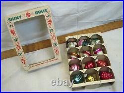 Vintage Shiny Brite Brand Glass Christmas Tree Indent Frosted Ornaments with box