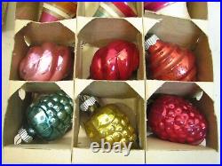 Vintage Shiny Brite Brand Glass Christmas Tree Indent Frosted Ornaments with box
