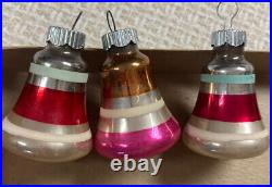 Vintage Shiny Brite Christmas Glass Ornaments Small Striped Bells 12pc in Box