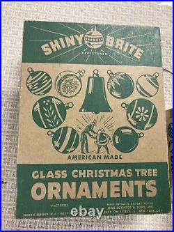 Vintage Shiny Brite Christmas Glass Ornaments Small Striped Bells 12pc in Box