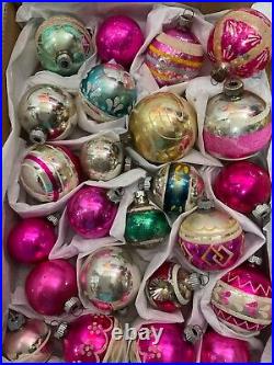 Vintage Shiny Brite Christmas Ornament Lot Of 24 Glass Balls