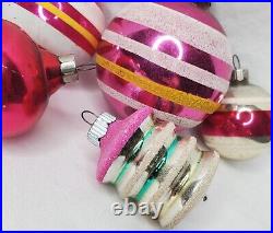 Vintage Shiny Brite Christmas Ornaments Pink Lot Of 6 Tornado Lantern Stripes